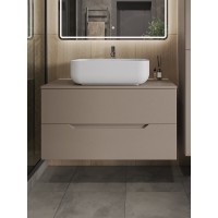 Тумба с раковиной Orange Line Li-100TuLMDF+B03-600W, 100 см, подвесная, цвет латте матовый Soft Touch