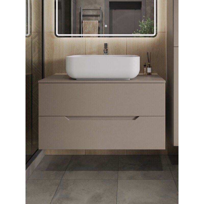 Тумба с раковиной Orange Line Li-100TuLMDF+B03-600W, 100 см, подвесная, цвет латте матовый Soft Touch