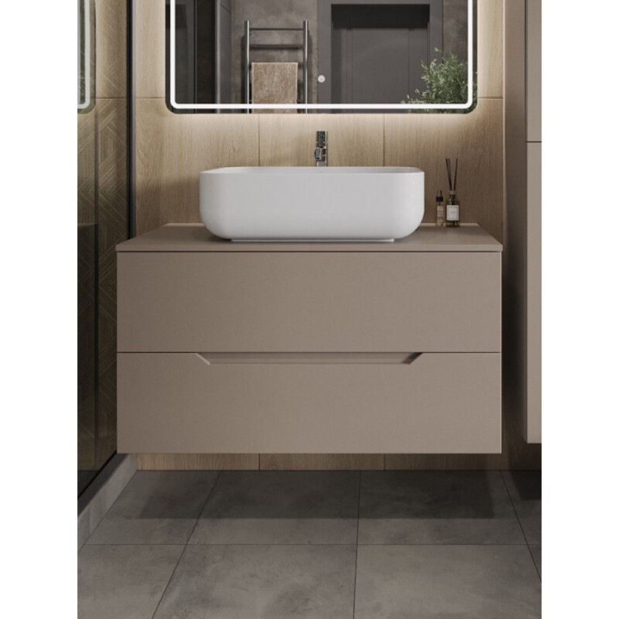 Тумба с раковиной Orange Line Li-100TuLMDF+B03-600W, 100 см, подвесная, цвет латте матовый Soft Touch