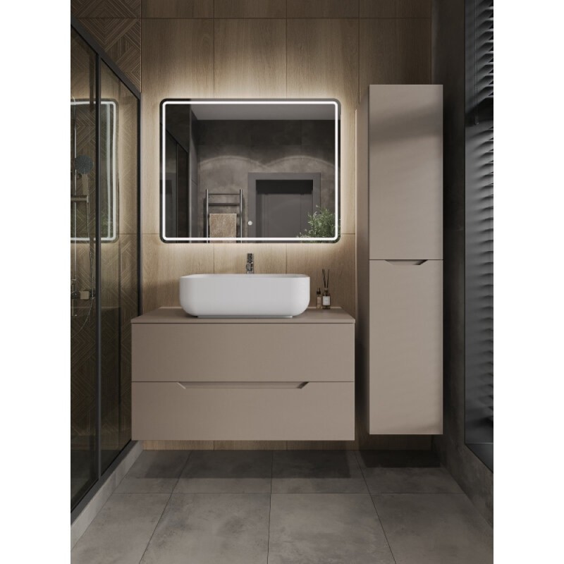 Тумба с раковиной Orange Line Li-100TuLMDF+B03-600W, 100 см, подвесная, цвет латте матовый Soft Touch