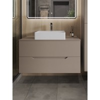 Тумба с раковиной Orange Line Li-100TuLMDF+B04-500W, 100 см, подвесная, цвет латте матовый Soft Touch