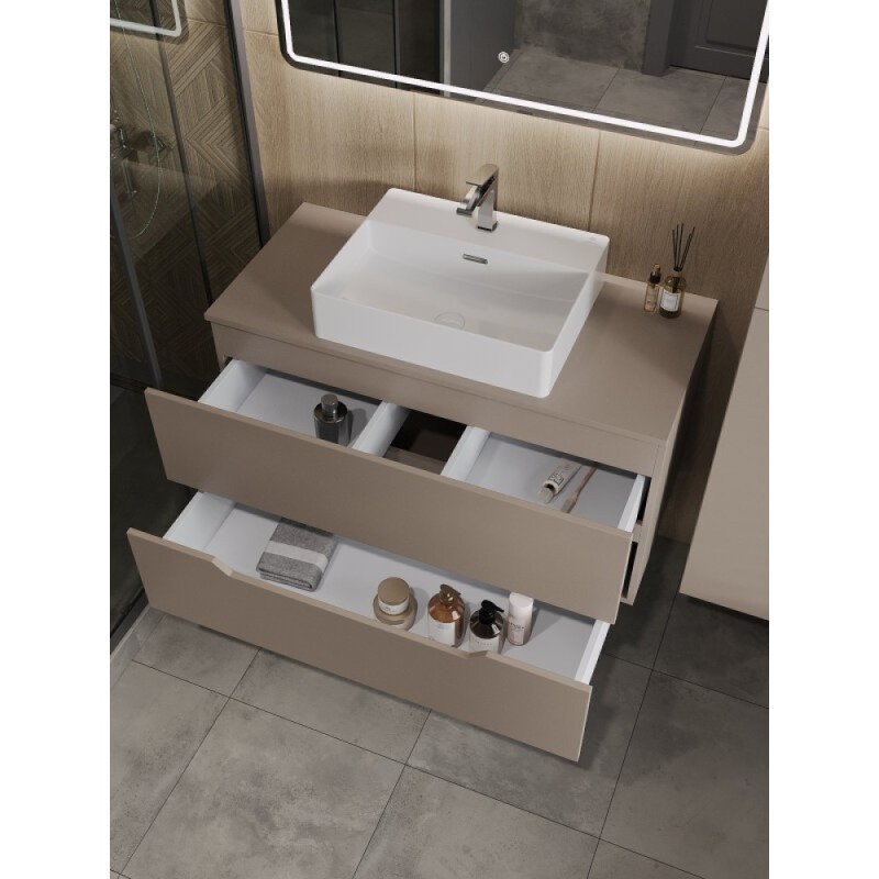 Тумба с раковиной Orange Line Li-100TuLMDF+B04-500W, 100 см, подвесная, цвет латте матовый Soft Touch