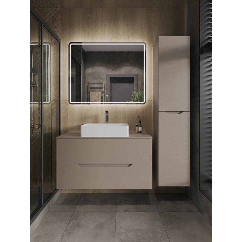 Тумба с раковиной Orange Line Li-100TuLMDF+B04-500W, 100 см, подвесная, цвет латте матовый Soft Touch