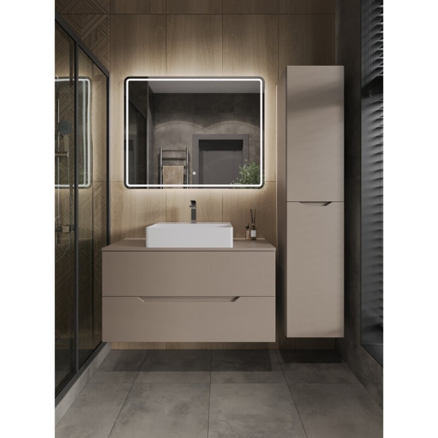 Тумба с раковиной Orange Line Li-100TuLMDF+B04-500W, 100 см, подвесная, цвет латте матовый Soft Touch
