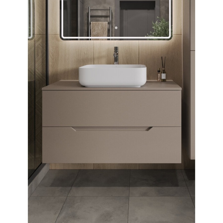 Тумба с раковиной Orange Line Li-100TuLMDF+B05-500W, 100 см, подвесная, цвет латте матовый Soft Touch