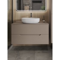 Тумба с раковиной Orange Line Li-100TuLMDF+B05-520W, 100 см, подвесная, цвет латте матовый Soft Touch