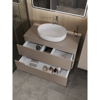 Тумба с раковиной Orange Line Li-100TuLMDF+B05-520W, 100 см, подвесная, цвет латте матовый Soft Touch