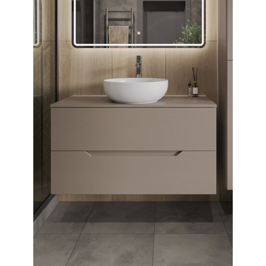 Тумба с раковиной Orange Line Li-100TuLMDF+B07-420W, 100 см, подвесная, цвет латте матовый Soft Touch