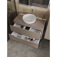 Тумба с раковиной Orange Line Li-100TuLMDF+B07-420W, 100 см, подвесная, цвет латте матовый Soft Touch