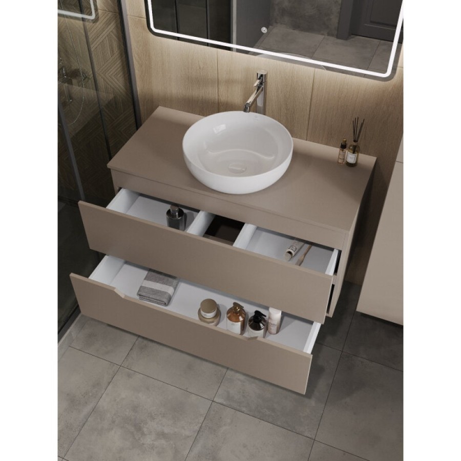 Тумба с раковиной Orange Line Li-100TuLMDF+B07-420W, 100 см, подвесная, цвет латте матовый Soft Touch