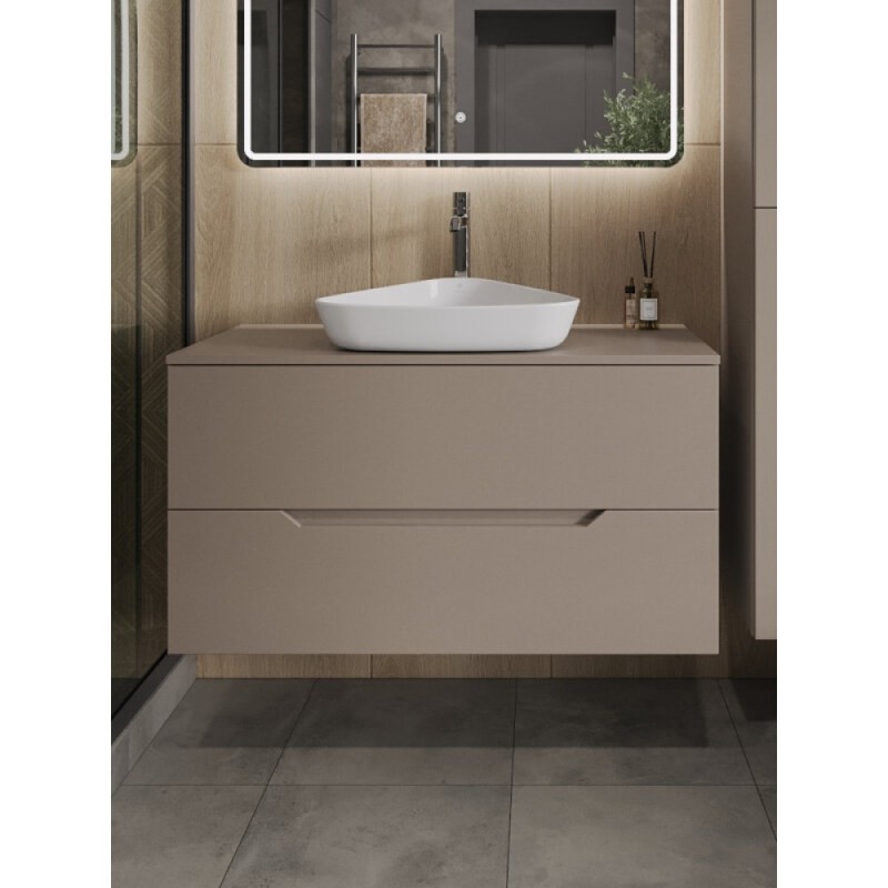 Тумба с раковиной Orange Line Li-100TuLMDF+B07-500W, 100 см, подвесная, цвет латте матовый Soft Touch