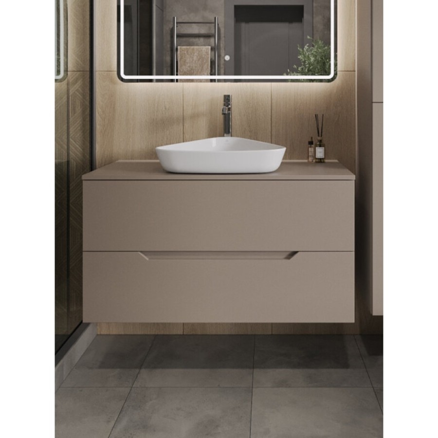 Тумба с раковиной Orange Line Li-100TuLMDF+B07-500W, 100 см, подвесная, цвет латте матовый Soft Touch