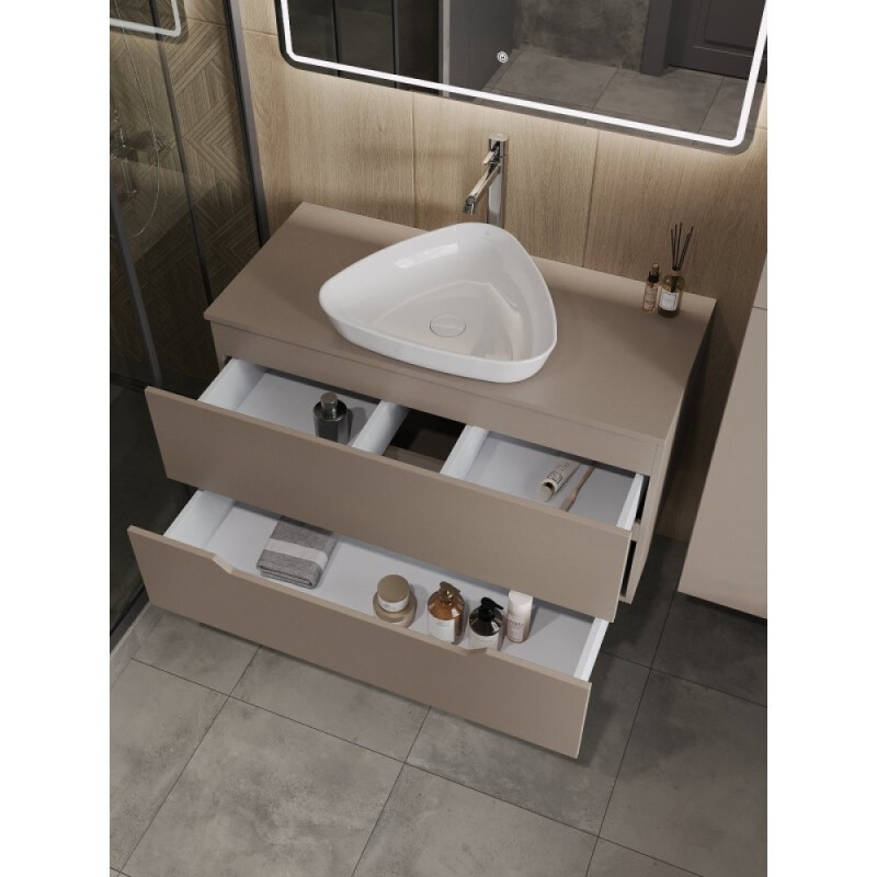 Тумба с раковиной Orange Line Li-100TuLMDF+B07-500W, 100 см, подвесная, цвет латте матовый Soft Touch