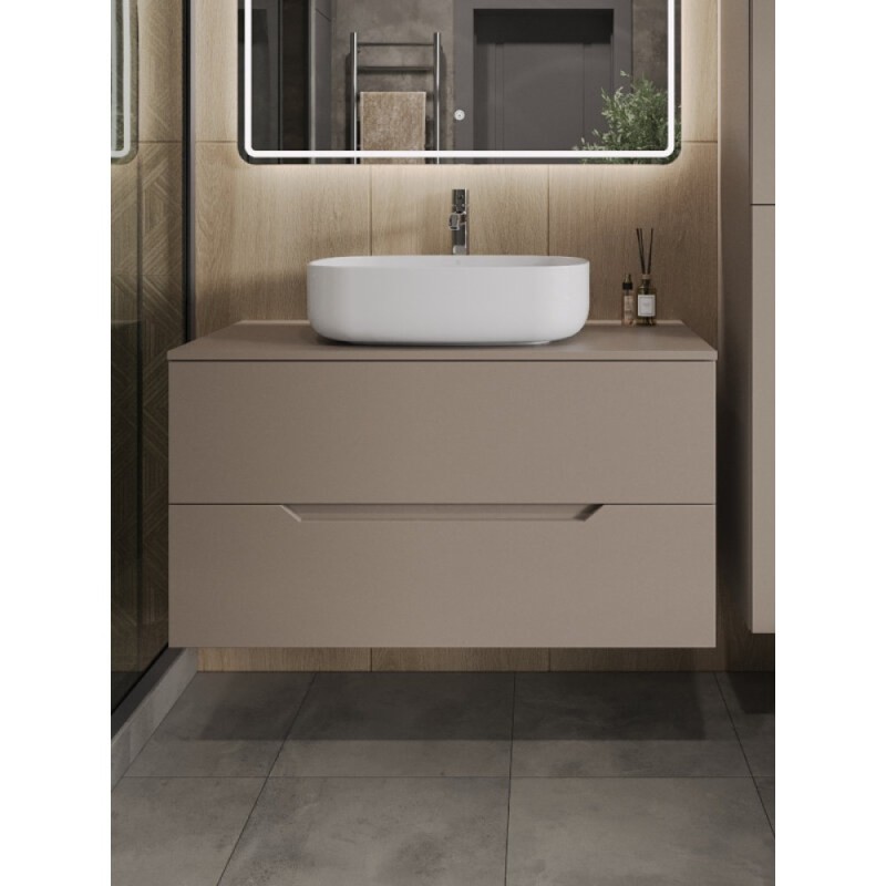 Тумба с раковиной Orange Line Li-100TuLMDF+B07-540W, 100 см, подвесная, цвет латте матовый Soft Touch