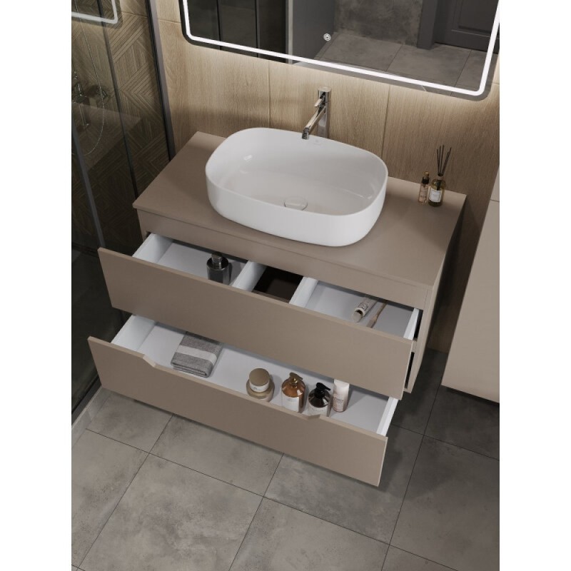 Тумба с раковиной Orange Line Li-100TuLMDF+B07-540W, 100 см, подвесная, цвет латте матовый Soft Touch