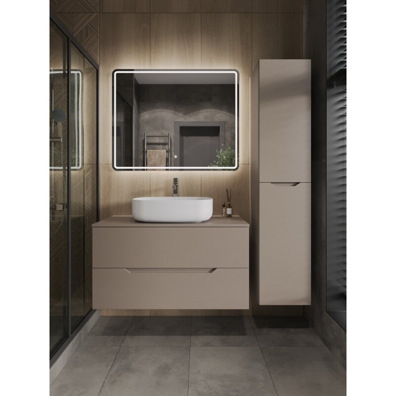 Тумба с раковиной Orange Line Li-100TuLMDF+B07-540W, 100 см, подвесная, цвет латте матовый Soft Touch