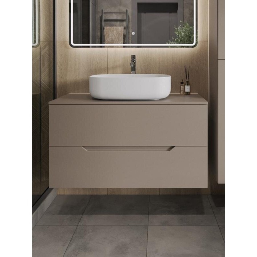 Тумба с раковиной Orange Line Li-100TuLMDF+B07-540W, 100 см, подвесная, цвет латте матовый Soft Touch