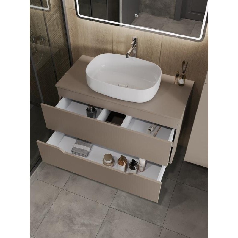 Тумба с раковиной Orange Line Li-100TuLMDF+B07-540W, 100 см, подвесная, цвет латте матовый Soft Touch