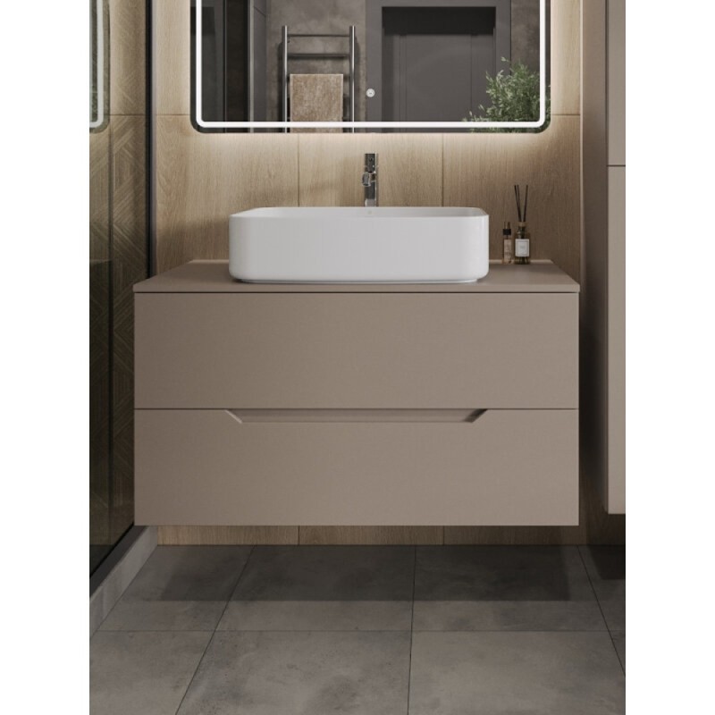 Тумба с раковиной Orange Line Li-100TuLMDF+B07-600W, 100 см, подвесная, цвет латте матовый Soft Touch