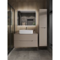 Тумба с раковиной Orange Line Li-100TuLMDF+B07-600W, 100 см, подвесная, цвет латте матовый Soft Touch