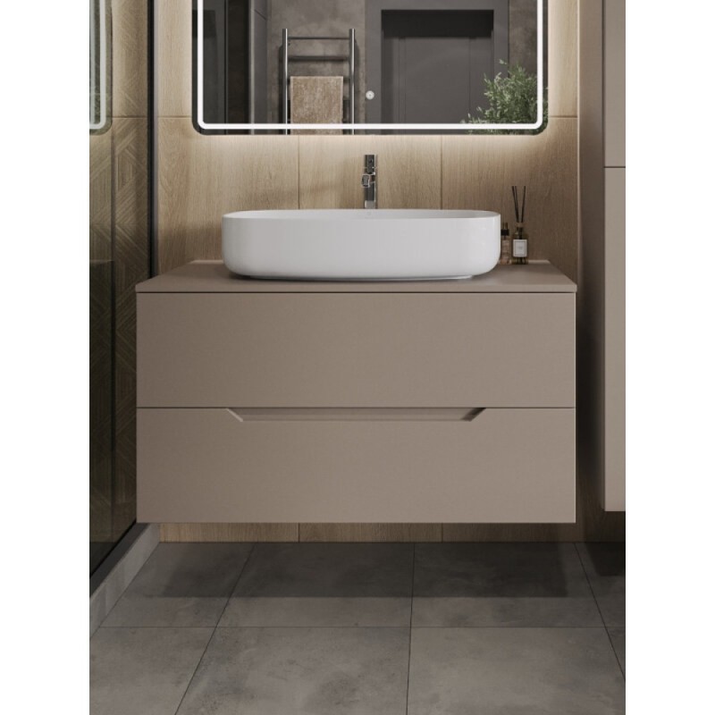 Тумба с раковиной Orange Line Li-100TuLMDF+B07-675W, 100 см, подвесная, цвет латте матовый Soft Touch