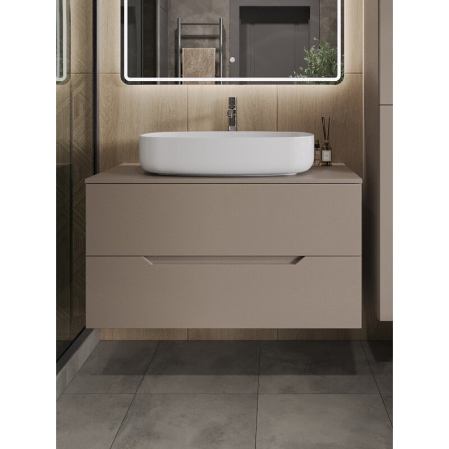 Тумба с раковиной Orange Line Li-100TuLMDF+B07-675W, 100 см, подвесная, цвет латте матовый Soft Touch