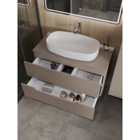 Тумба с раковиной Orange Line Li-100TuLMDF+B07-675W, 100 см, подвесная, цвет латте матовый Soft Touch