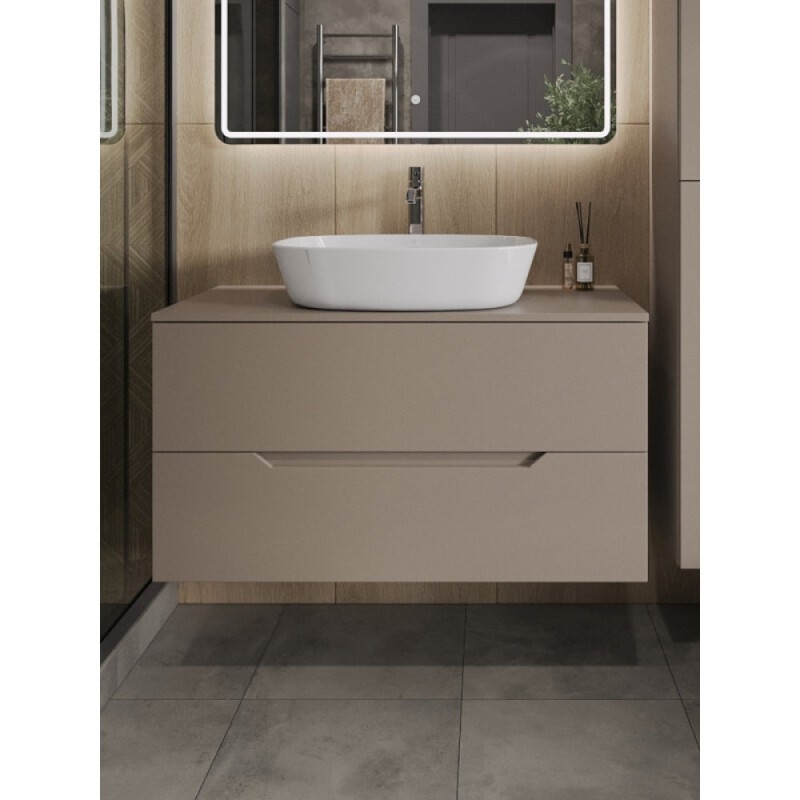 Тумба с раковиной Orange Line Li-100TuLMDF+B08-500W, 100 см, подвесная, цвет латте матовый Soft Touch