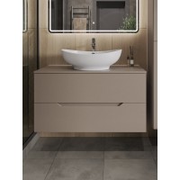 Тумба с раковиной Orange Line Li-100TuLMDF+B08-585W, 100 см, подвесная, цвет латте матовый Soft Touch