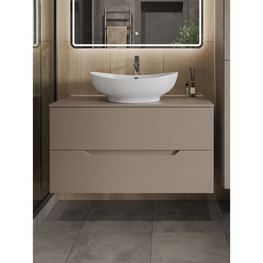 Тумба с раковиной Orange Line Li-100TuLMDF+B08-585W, 100 см, подвесная, цвет латте матовый Soft Touch
