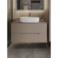 Тумба с раковиной Orange Line Li-100TuLMDF+B08-600W, 100 см, подвесная, цвет латте матовый Soft Touch