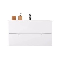 Тумба с раковиной Orange Line Li-100Tuw+Ra, подвесная, белый матовый Soft Touch