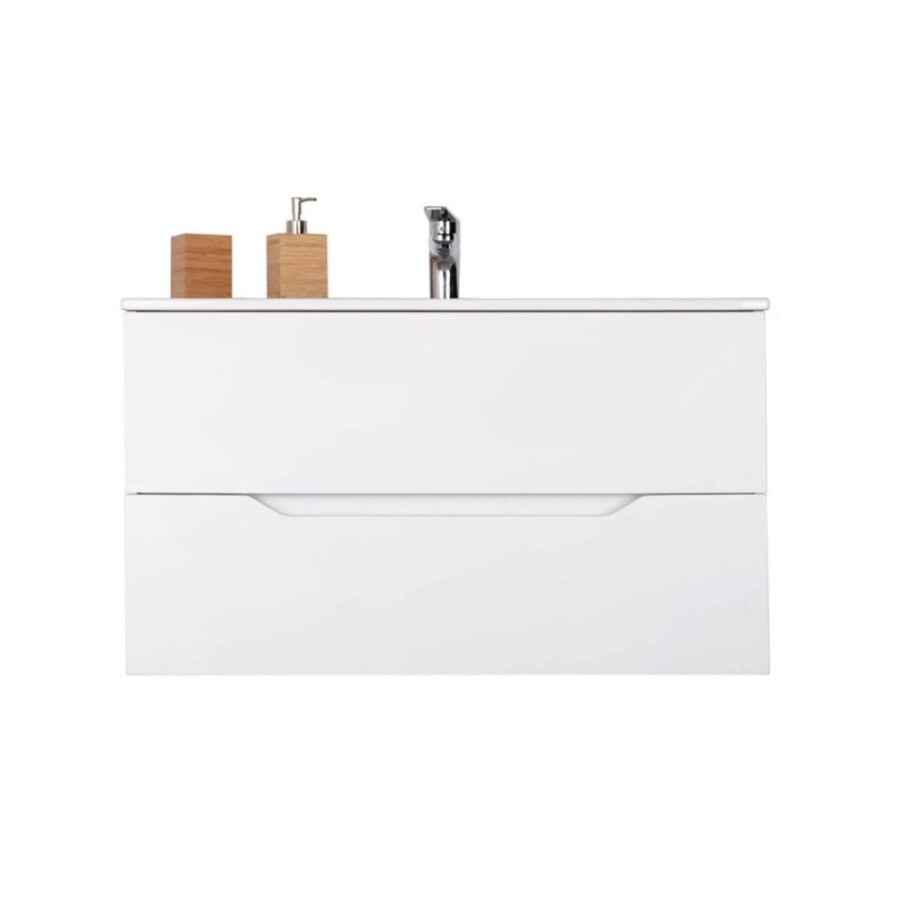 Тумба с раковиной Orange Line Li-100Tuw+Ra, подвесная, белый матовый Soft Touch