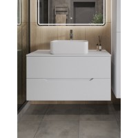 Тумба с раковиной Orange Line Li-100TuwMDF+B02-460W, 100 см, подвесная, цвет белый матовый Soft Touch