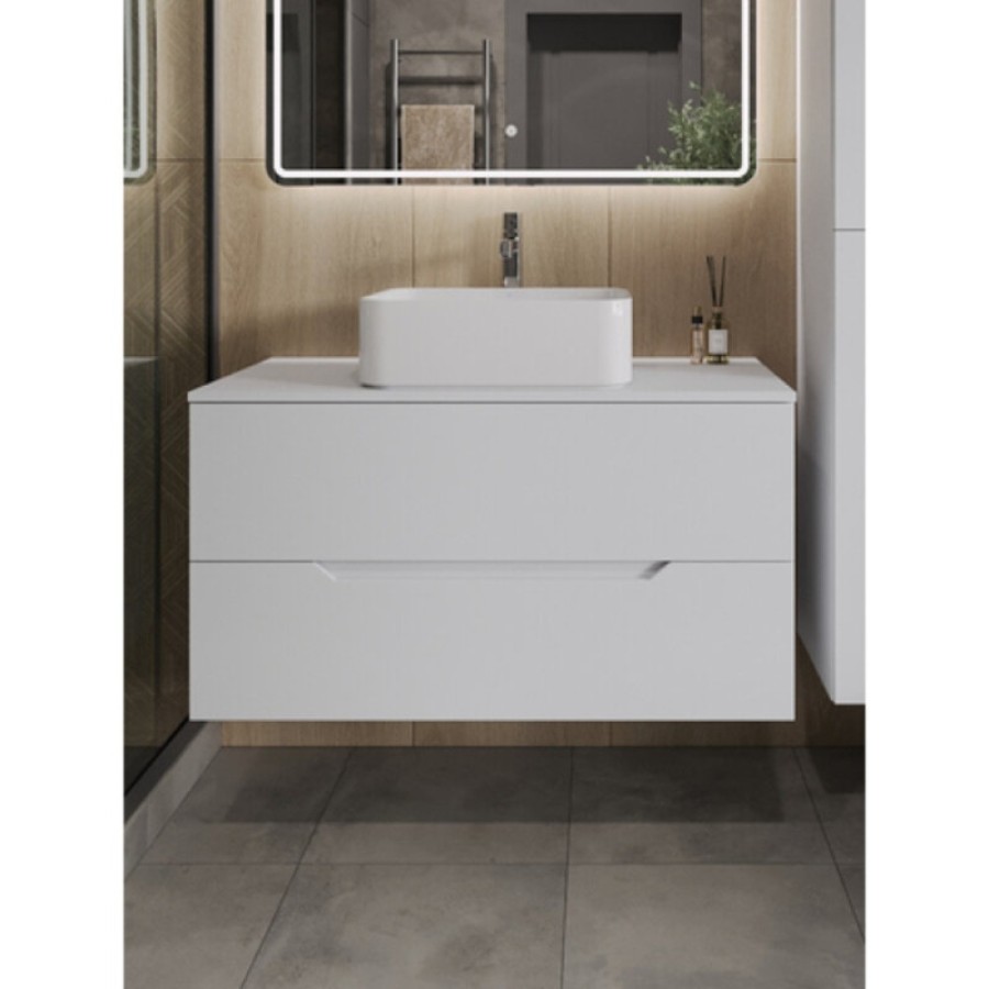 Тумба с раковиной Orange Line Li-100TuwMDF+B02-460W, 100 см, подвесная, цвет белый матовый Soft Touch