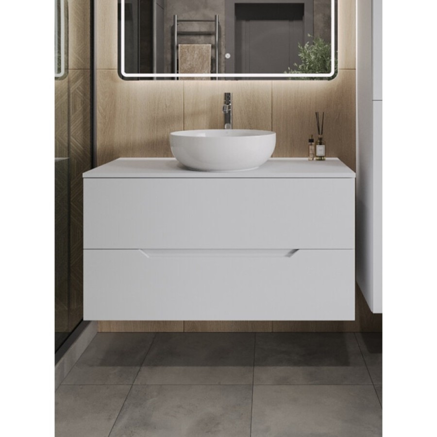 Тумба с раковиной Orange Line Li-100TuwMDF+B07-420W, 100 см, подвесная, цвет белый матовый Soft Touch