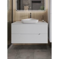 Тумба с раковиной Orange Line Li-100TuwMDF+B07-500W, 100 см, подвесная, цвет белый матовый Soft Touch