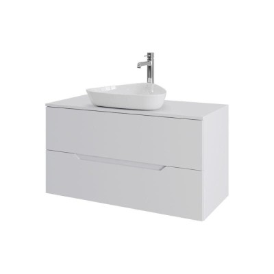 Тумба с раковиной Orange Line Li-100TuwMDF+B07-500W, 100 см, подвесная, цвет белый матовый Soft Touch