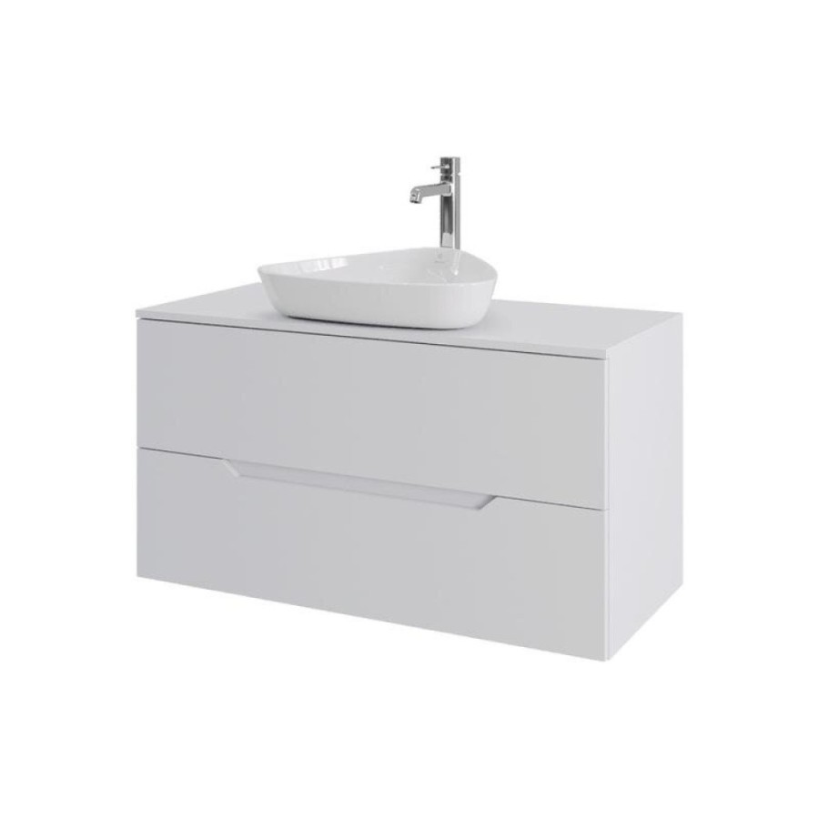 Тумба с раковиной Orange Line Li-100TuwMDF+B07-500W, 100 см, подвесная, цвет белый матовый Soft Touch
