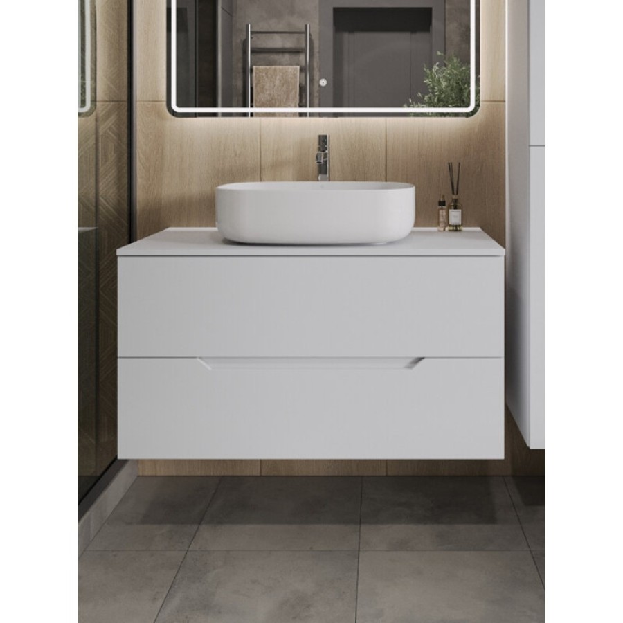 Тумба с раковиной Orange Line Li-100TuwMDF+B07-540W, 100 см, подвесная, цвет белый матовый Soft Touch