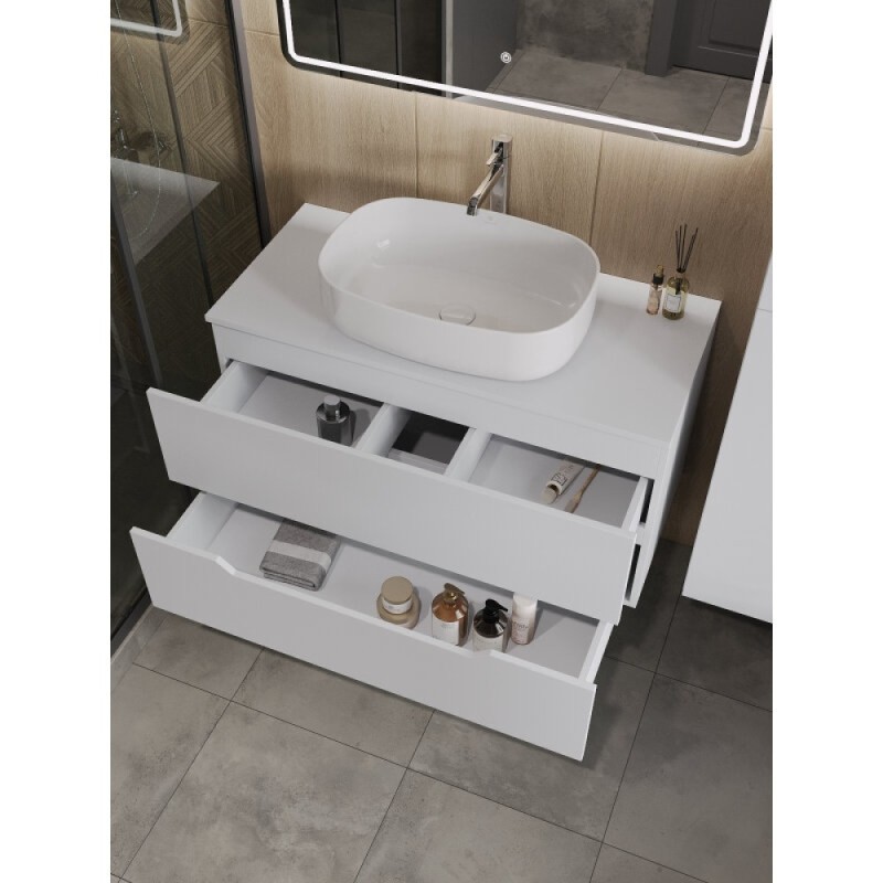 Тумба с раковиной Orange Line Li-100TuwMDF+B07-540W, 100 см, подвесная, цвет белый матовый Soft Touch