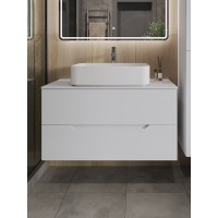 Тумба с раковиной Orange Line Li-100TuwMDF+B07-600W, 100 см, подвесная, цвет белый матовый Soft Touch
