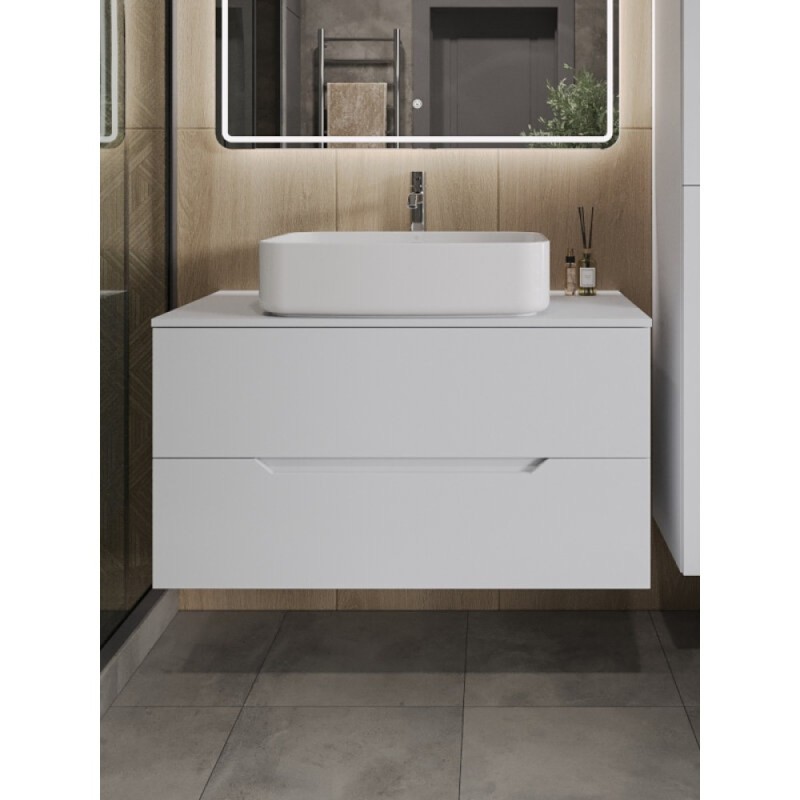 Тумба с раковиной Orange Line Li-100TuwMDF+B07-600W, 100 см, подвесная, цвет белый матовый Soft Touch