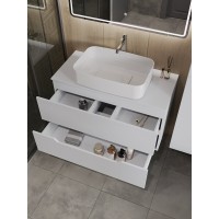 Тумба с раковиной Orange Line Li-100TuwMDF+B07-600W, 100 см, подвесная, цвет белый матовый Soft Touch
