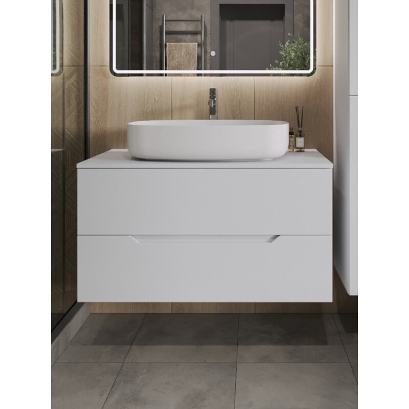 Тумба с раковиной Orange Line Li-100TuwMDF+B07-675W, 100 см, подвесная, цвет белый матовый Soft Touch
