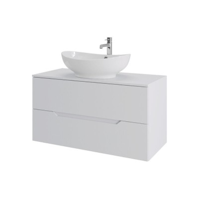 Тумба с раковиной Orange Line Li-100TuwMDF+B08-585W, 100 см, подвесная, цвет белый матовый Soft Touch