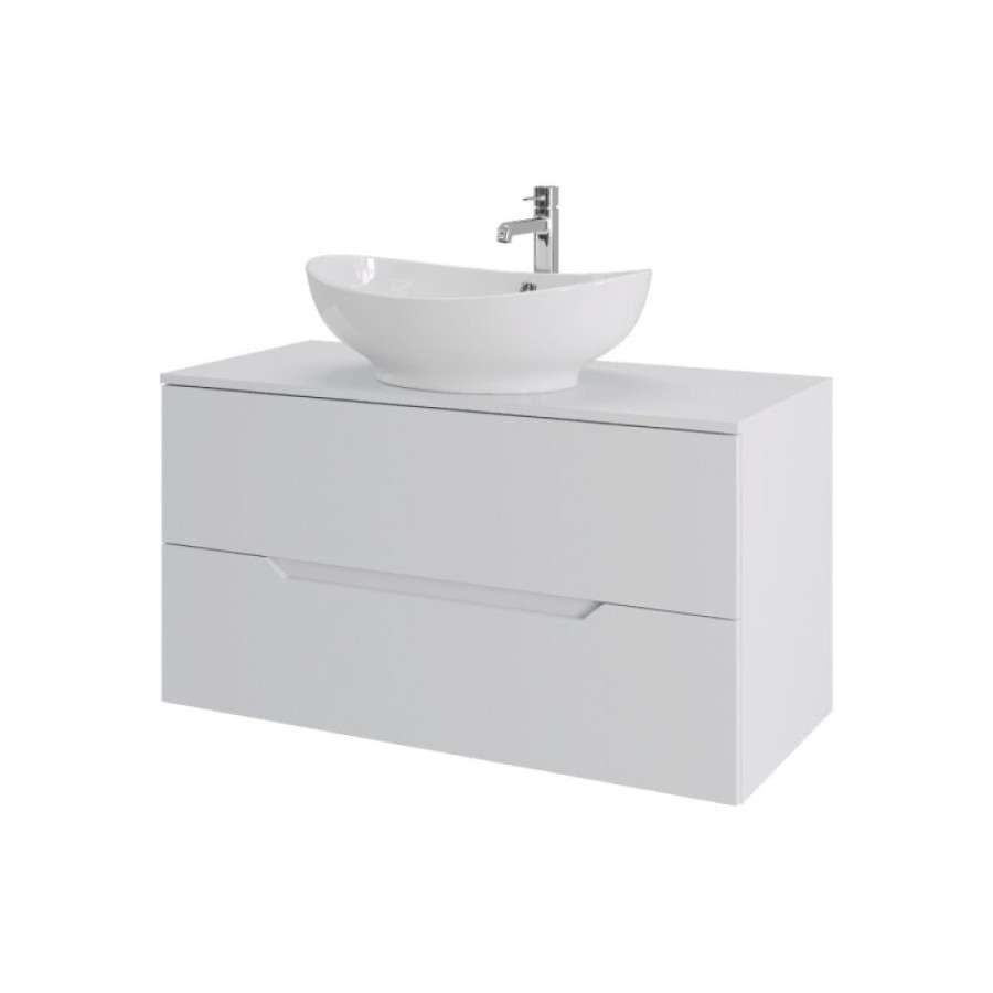 Тумба с раковиной Orange Line Li-100TuwMDF+B08-585W, 100 см, подвесная, цвет белый матовый Soft Touch