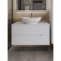 Тумба с раковиной Orange Line Li-100TuwMDF+B08-585W, 100 см, подвесная, цвет белый матовый Soft Touch