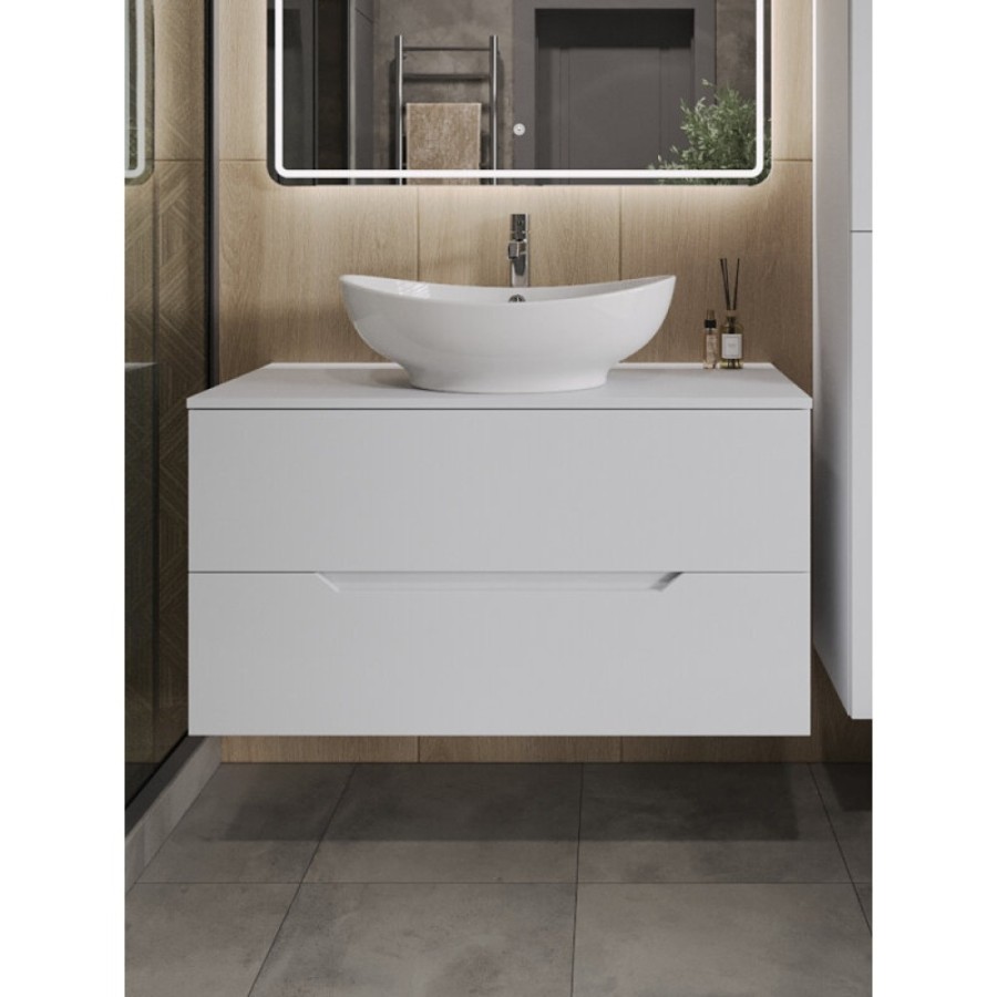 Тумба с раковиной Orange Line Li-100TuwMDF+B08-585W, 100 см, подвесная, цвет белый матовый Soft Touch