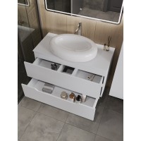 Тумба с раковиной Orange Line Li-100TuwMDF+B08-640W, 100 см, подвесная, цвет белый матовый Soft Touch